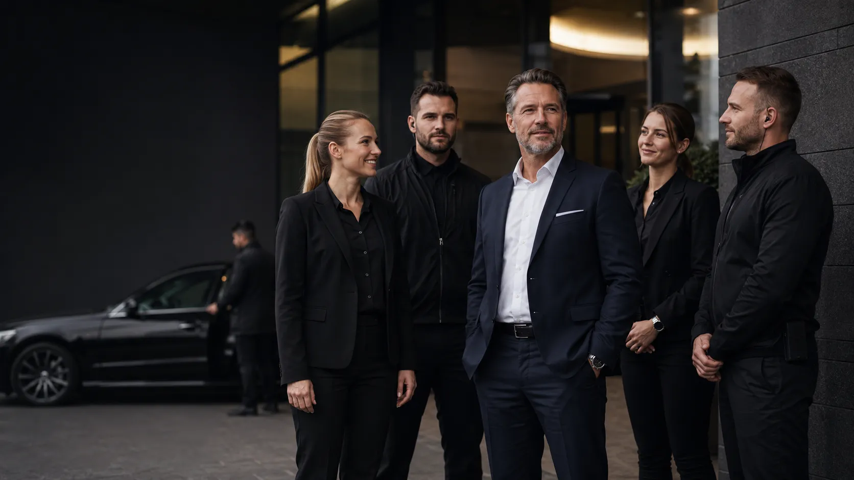 Custodia Concept — Team-Aufnahme vor Premium-Limousine